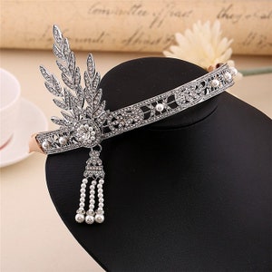 Wedding Silver Great Gstsby 1920s Flapper Headpiece Bridal Headband Pearl Crown