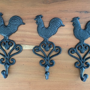 Set of 3 Large Decorative Outdoor Indoor Rooster Hooks Cast Iron Double Farmhouse Kitchen Hook Key Hanger Furniture Hardware hook Hat Hook