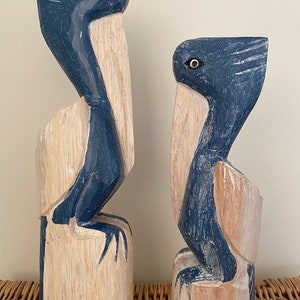 Kust Houten Zittende Pelikanen Set Van 2 Marine Distressed Standbeeld Beeldje Decoratief Standbeeld Strandhuis Housewarming Gift Idee Kust Vibe