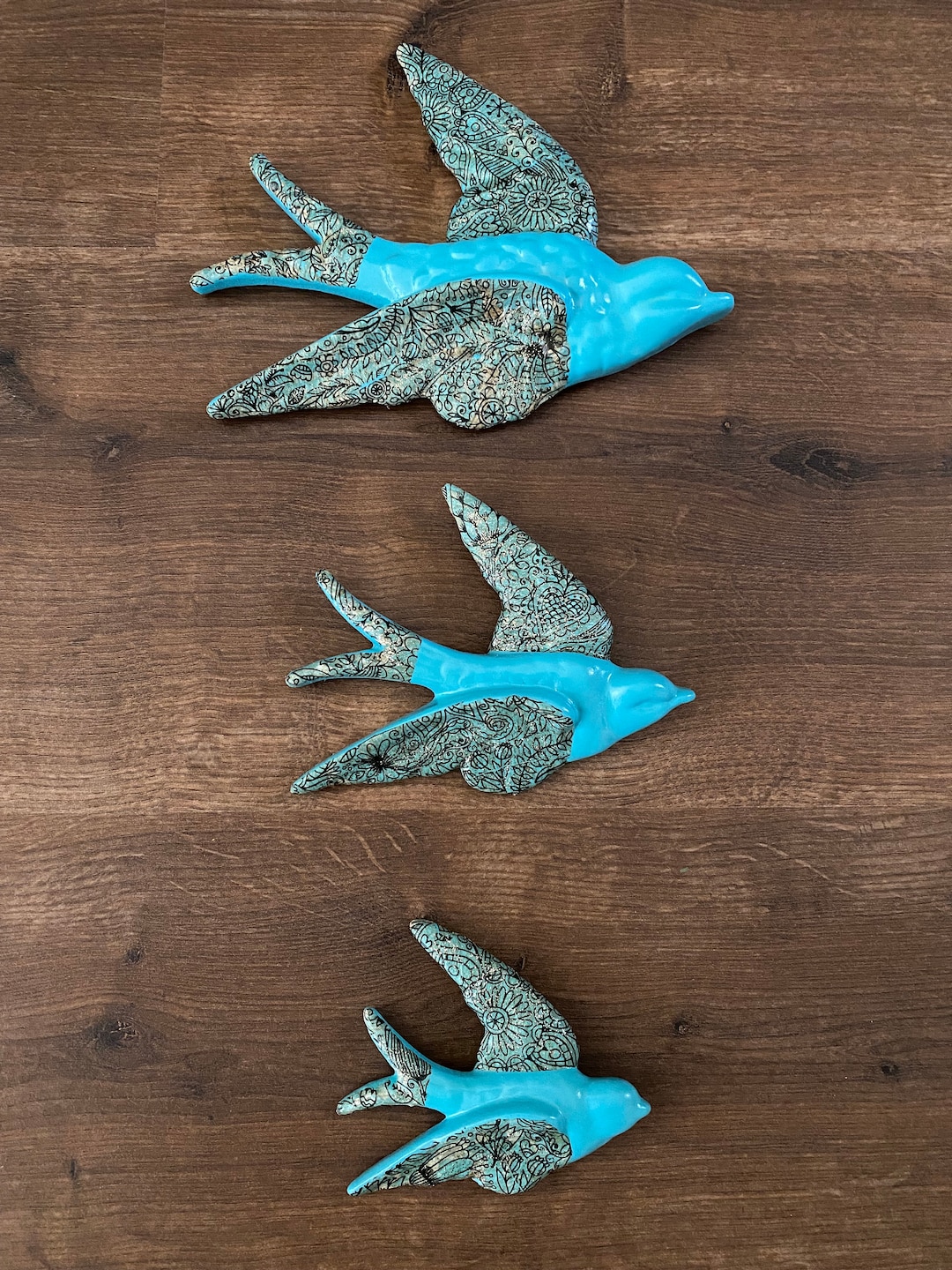 Set of 3 Flying Blue Birds Hanging Retro Vintage Style Etsy