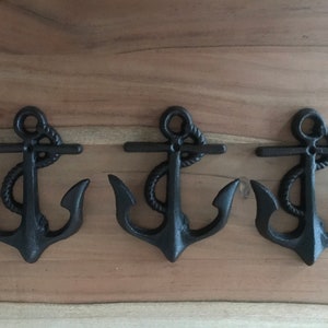 Set Of 3 Cast Iron Anchor With 2 Hooks Coastal Nautical Beach House Wall Hook Bathroom Hook Decor Towel Hook