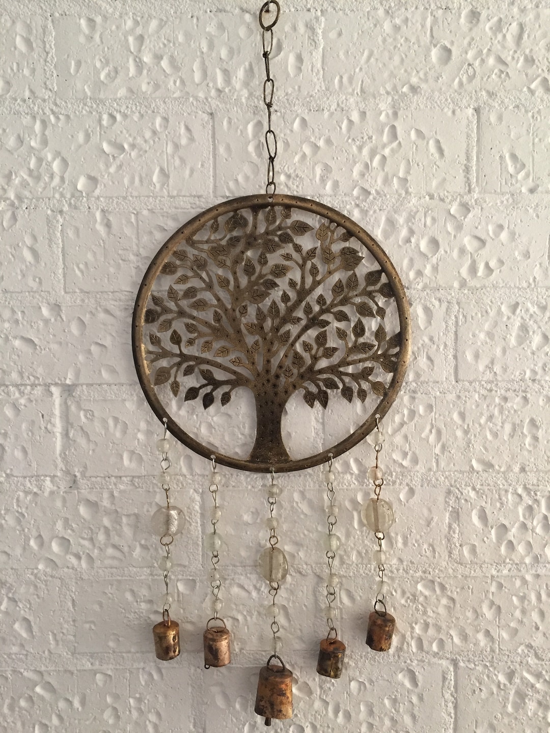 Golden Tree of Life Metal Hanging Wall Art W Beads & Bells Sculpture ...