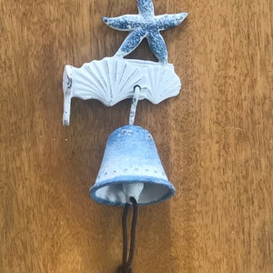 Rustic Cast Iron Coastal Bohemian Beach Bracket Doorbell Blue Whitewash Shell Starfish Beach House