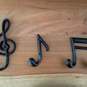 Set Of 3 Cast Iron Musical Wall Hook Notes Rustic Hook Nursery Hook Wall Decor Treble Clef Hook Crochet Note Beam Note Clothing Wall Hooks