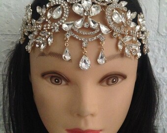 Glamour Rhinestone flapper Gatsby Headband, Chain 1920s Wedding Crystal Bridal Headband Headpiece 1920s Flapper headband