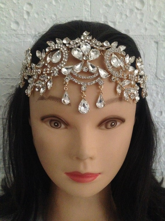 Rhinestone Crystal Flapper Headband, 1920s Gatsby Bridal  display picture 2