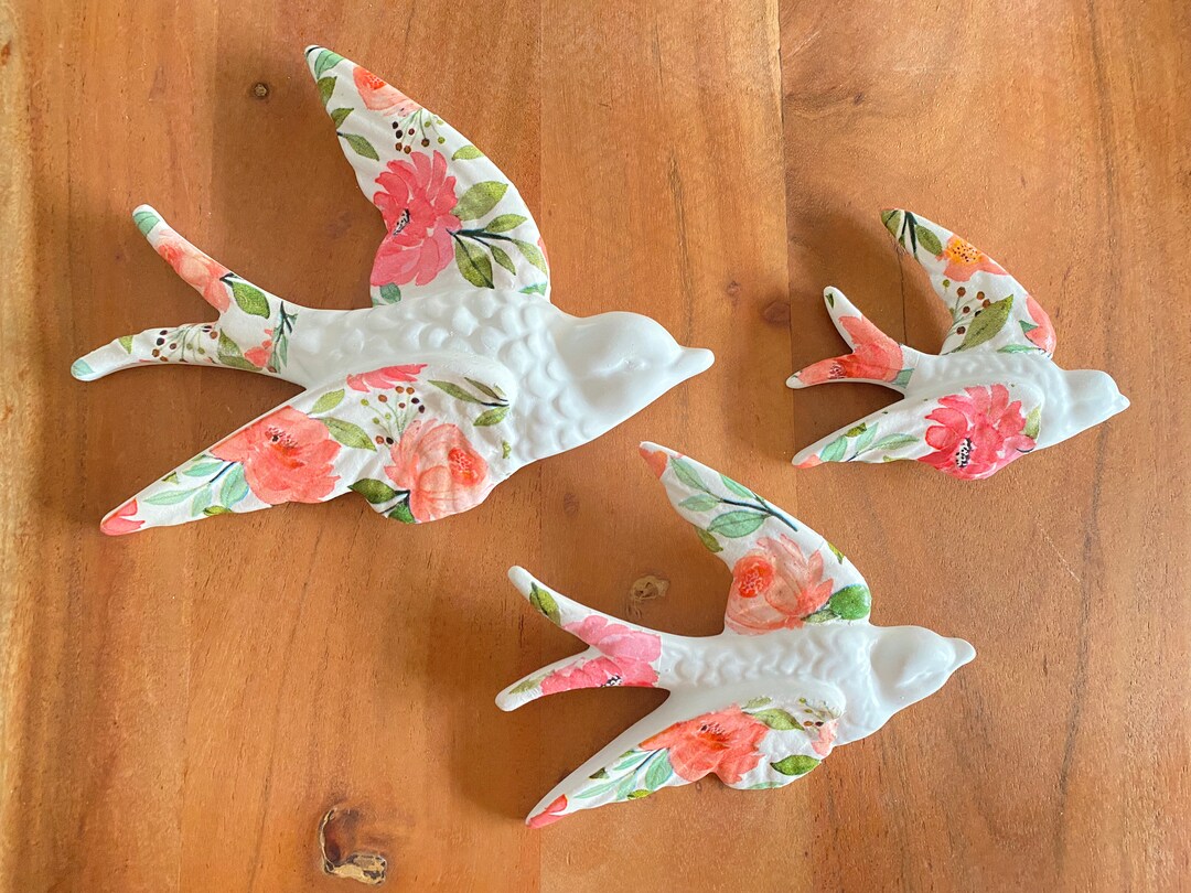 Fly Decor Floral Flying Birds Wall Decor, Retro Vintage Style, Set of 3 - Etsy