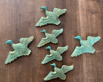 S/6 Green Gold Flying Birds Hanging  Vintage Style Ornament Swallow Ceramic Wall Decor Shabby Chic Mounting Flying Flock Birds Wall art