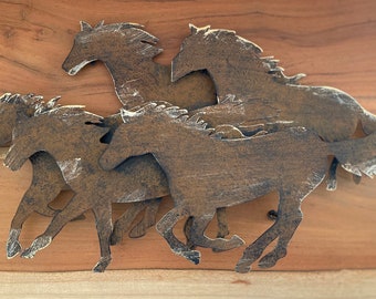 Rustic Metal Running Horses Wall Art, 3D Laser Cut Country Decor