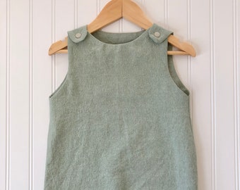 Linen cotton blend baby jumpsuit shorts overalls, 6-12 months +, snap