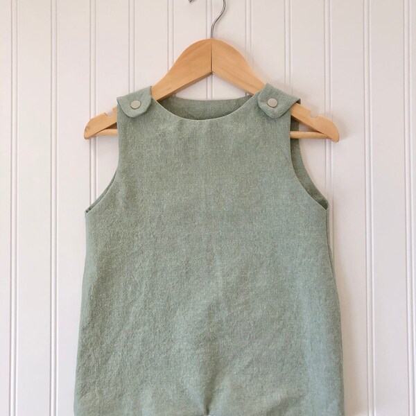 Linen cotton blend baby jumpsuit shorts overalls, 6-12 months +, snap