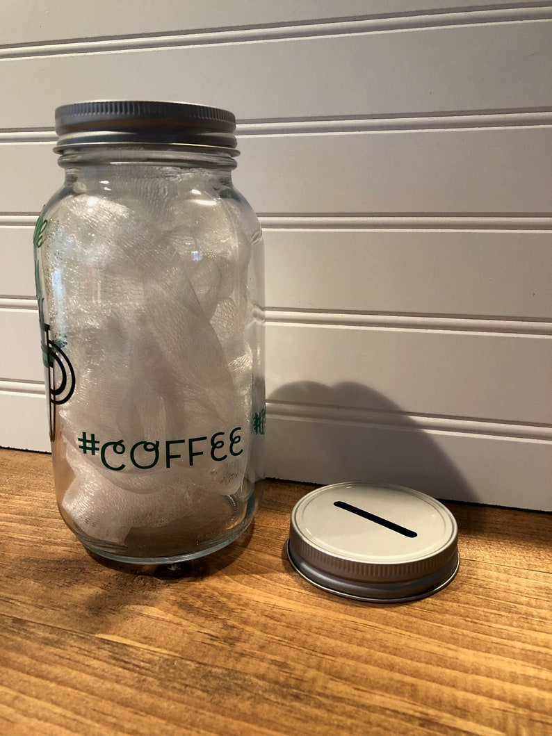 Coffee Fund Mason Jar // Handmade Change Jar // Money Bank // Etsy