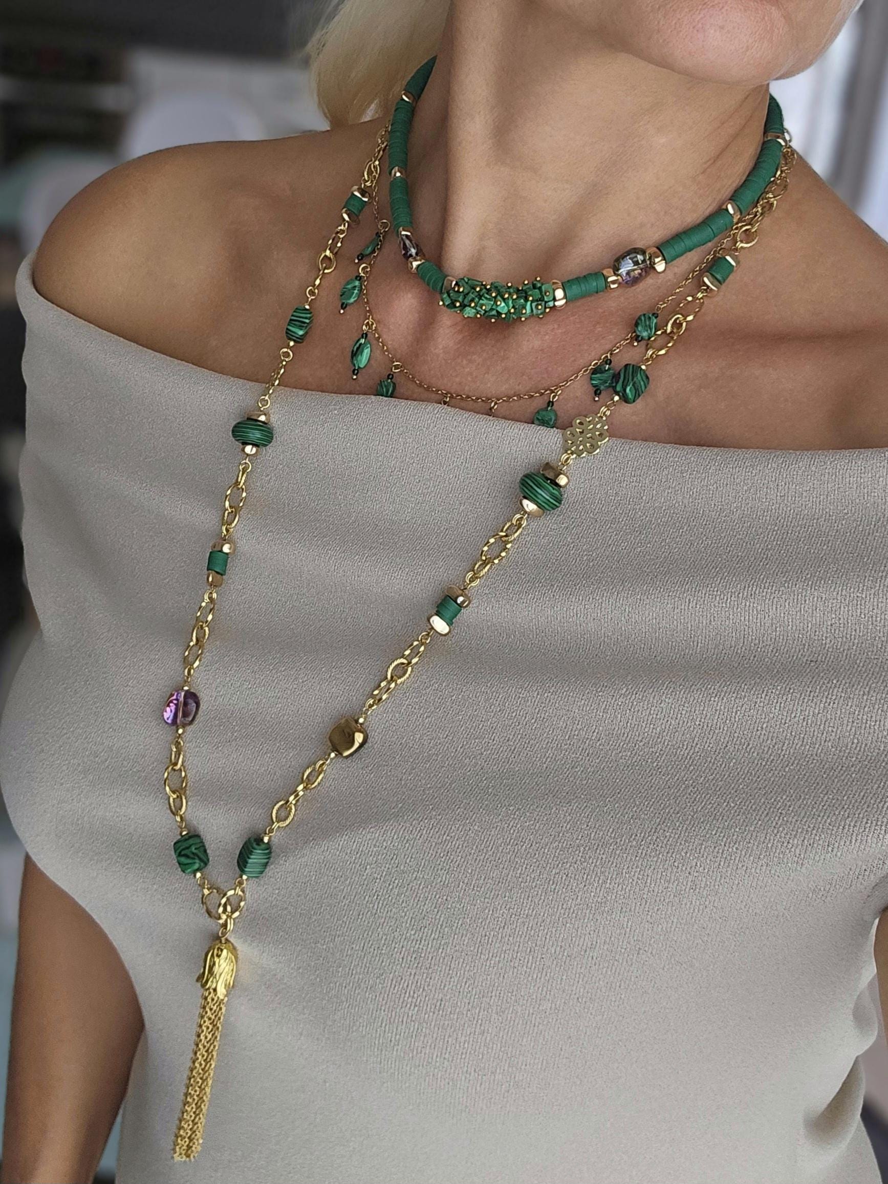 Collier Sautoir En Malachite 115 Grammes - Occasion