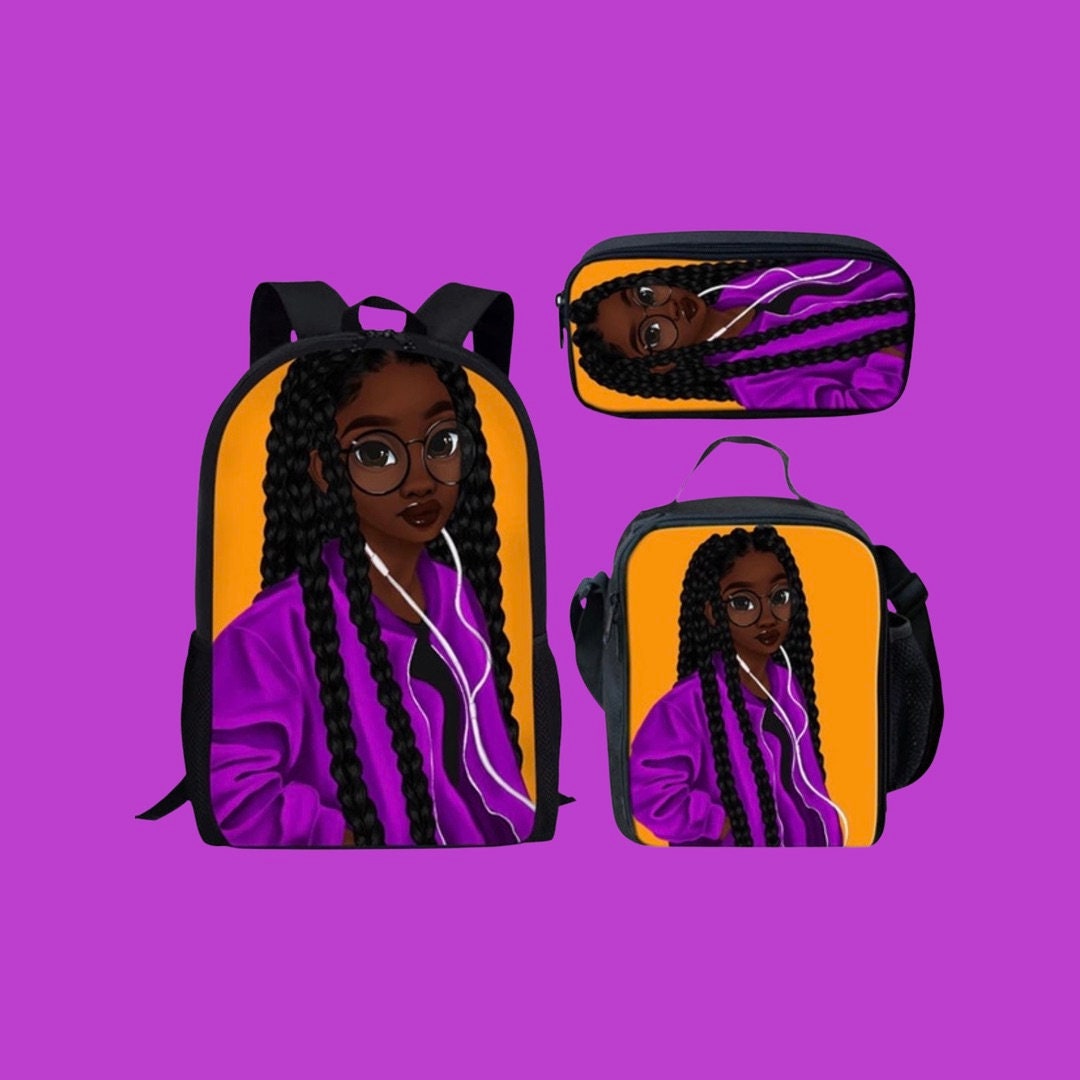 Picture Backpack Back to School Book Bag Set Black Girl Picture Bookbag