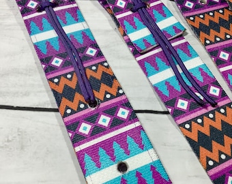 Aztec Cinch Strap Set, Latigo Strap, Off Billet Strap, Western Saddle Cinch Strap, Blue Cinch Strap, Tack Set, Paisley Cinch