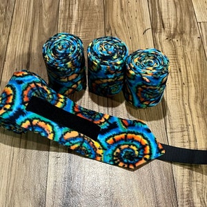 Tie Dye Polo Wraps, Horse Polo Wraps, Horse Leg Wraps, Set of 2 or 4, Pony, Mini, Show Lamb or Sheep