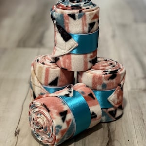 Aztec Polo Wraps, Horse Polo Wraps, Stable Wraps, Set of 2 or 4, Teal Polo Wraps, Fleece Polo Wraps, Polo Wraps for Horses, Pony