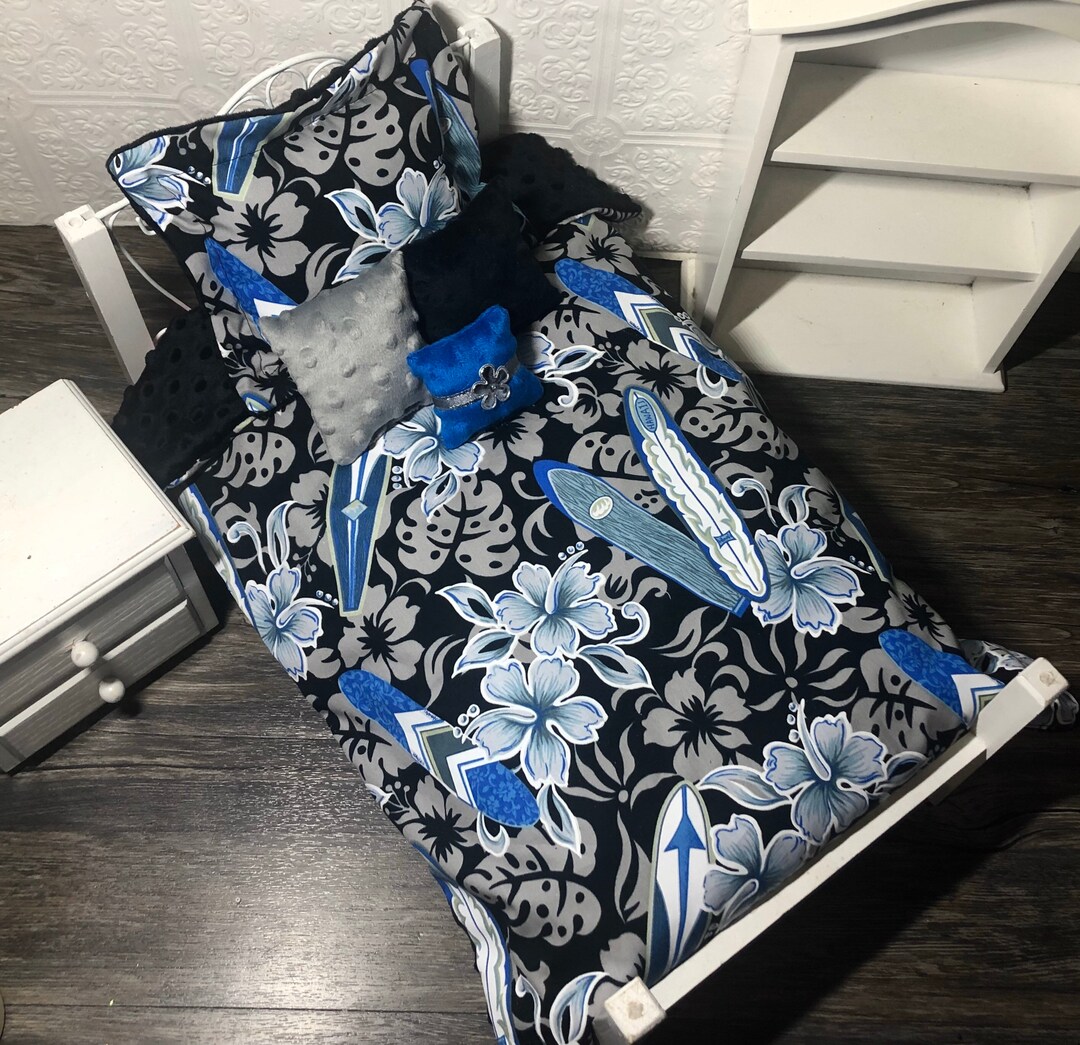 Surfer Doll Bedding Set ~ 18 Inch Doll Bed ~ American Made ~ Boy Doll