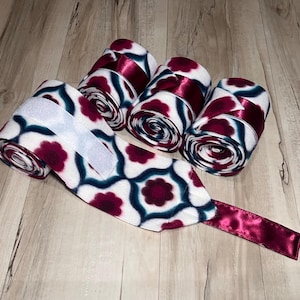 Maroon Floral Polo Wraps, Horse Polo Wraps, Pony Polo Wraps, Set of 2 or 4,  Gift for Horse Girl, Flowers Pony or Mini Flower