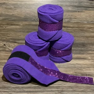 Sparkly Polo Wraps, Horse Polo Wraps, Set of 2 or 4, Purple Polo Wraps, Fleece Polo Wraps, Polo Wraps for Horses, Mini, Pony