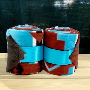 Aztec Polo Wraps, Pferde Polo Wraps, Stall Wraps, 2er oder 4er Set, Blaue Polo Wraps, Fleece Polo Wraps, Polo Wraps für Pferde, Mini, Pony