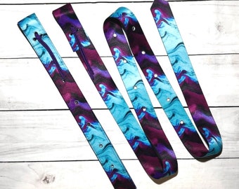 Tie Dye Cinch Strap Set, Latigo Strap, Off Billet Strap, Western Saddle Cinch Strap, Purple Teal Cinch Strap, Blue Tack Set