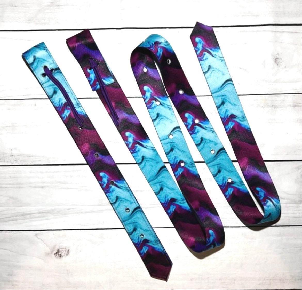 Tie Dye Cinch Strap Set, Latigo Strap, Off Billet Strap, Western Saddle Cinch Strap, Purple Teal Cinch Strap, Blue Tack Set