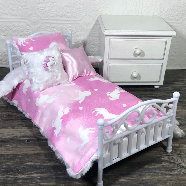 Doll Bedding Set ~ 12 Inch Doll Blanket Pillow Set ~ Pink Unicorn