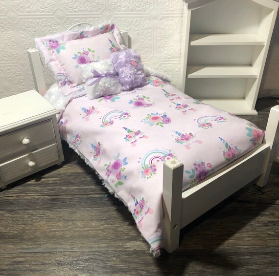Unicorn Doll Bedding Set Girl 18 Dolls American Made Pink Flower