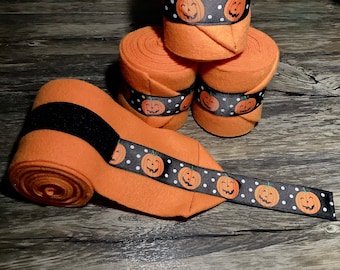 Halloween Polo Wraps, Pumpkin Polo Wraps, Horse Polo Wraps, Set of 2 or 4, Orange Polo Wraps, Pony Polo Wraps, Mini