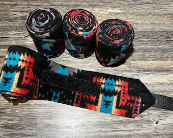 Aztec Polo Wraps, Horse Polo Wraps, Stable Wraps, Set of 2 or 4, Blue Polo Wraps, Fleece Polo Wraps, Polo Wraps for Horses, Pony