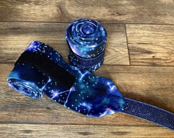 Galaxy Polo Wraps, Horse Polo Wraps, Stable Wraps, Set of 2 or 4 Blue & Purple Equine Polo Wraps, Outer Space Polo Wraps