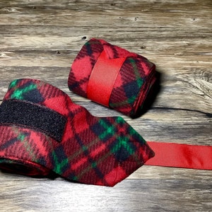 Red Plaid Polo Wraps, Set of 2 or 4, Horse Gift, Polo Wraps for Horses, Mini, or Pony, Christmas Polo Wraps