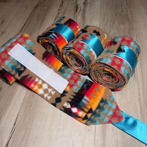 Aztec Polo Wraps, Horse Polo Wraps, Stable Wraps, Set of 2 or 4, Teal Polo Wraps, Fleece Polo Wraps, Polo Wraps for Horses, Pony