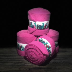 Polo Wraps, Horse Polo Wraps, Set of 2 or 4, Pink Cactus Polo Wraps, Fleece Polo Wraps, Polo Wraps for Horses, Mini, Pony