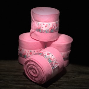 Equine Polo Wraps, Horse Polo Wraps, Stable Wraps, Set of 2 or 4, Pink Polo Wraps, Flamingos