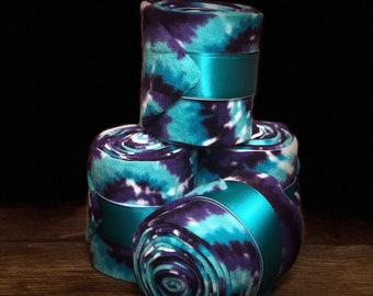 Equine Polo Wraps, Horse Polo Wraps, Stable Wraps, Set of 2 or 4 Blue & Purple Tie Dye Polo Wraps