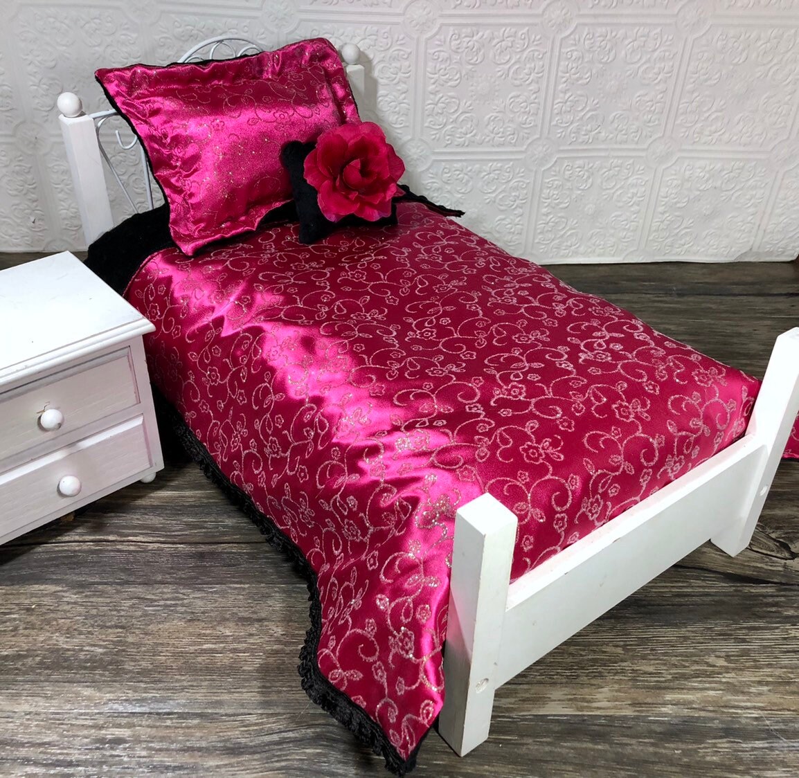 Girl Doll Bedding Set American Made Elegant Pink Flower Etsy