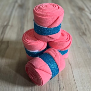 Polo Wraps, Horse Polo Wraps, Set of 2 or 4, Coral Polo Wraps, Fleece Polo Wraps, Polo Wraps for Horses, Mini, Pony Polo Wraps