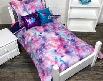 18 Inch Doll Bedding Set, for 18 Inch Doll Bed, Galaxy Doll Bedding, Outer Space Doll Bedding, Doll Collector Gift,