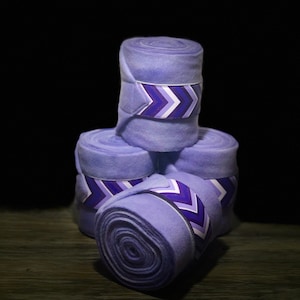 Equine Polo Wraps, Horse Polo Wraps, Stable Wraps, Set of 2 or 4 White & Purple Polo Wraps