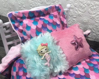 Mermaid Doll Bedding Set, 12” Doll Bedding, 12 inch Doll Bed