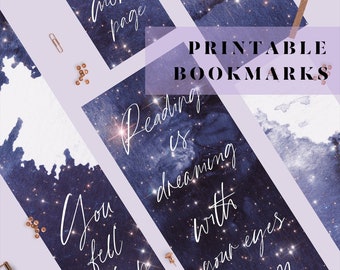 Printable watercolor bookmarks with quotes. Book lovers gift.