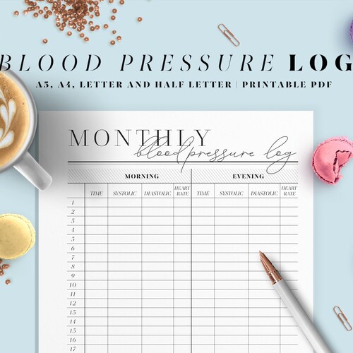 Blood Pressure Log Printable Template. A4 A5 Letter and Half - Etsy UK