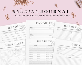Book reading journal A4, A5, Letter and Half letter size printable planner inserts.