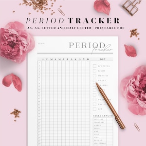 Period tracker printable template. Symptom and mood tracker. A4, A5, Letter and Half letter size inserts.