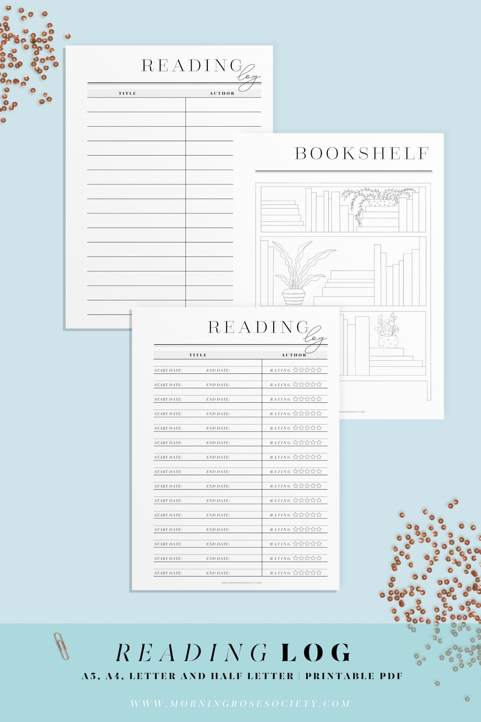 Reading Log. A4, A5, Letter and Half Letter Size Printable Planner ...