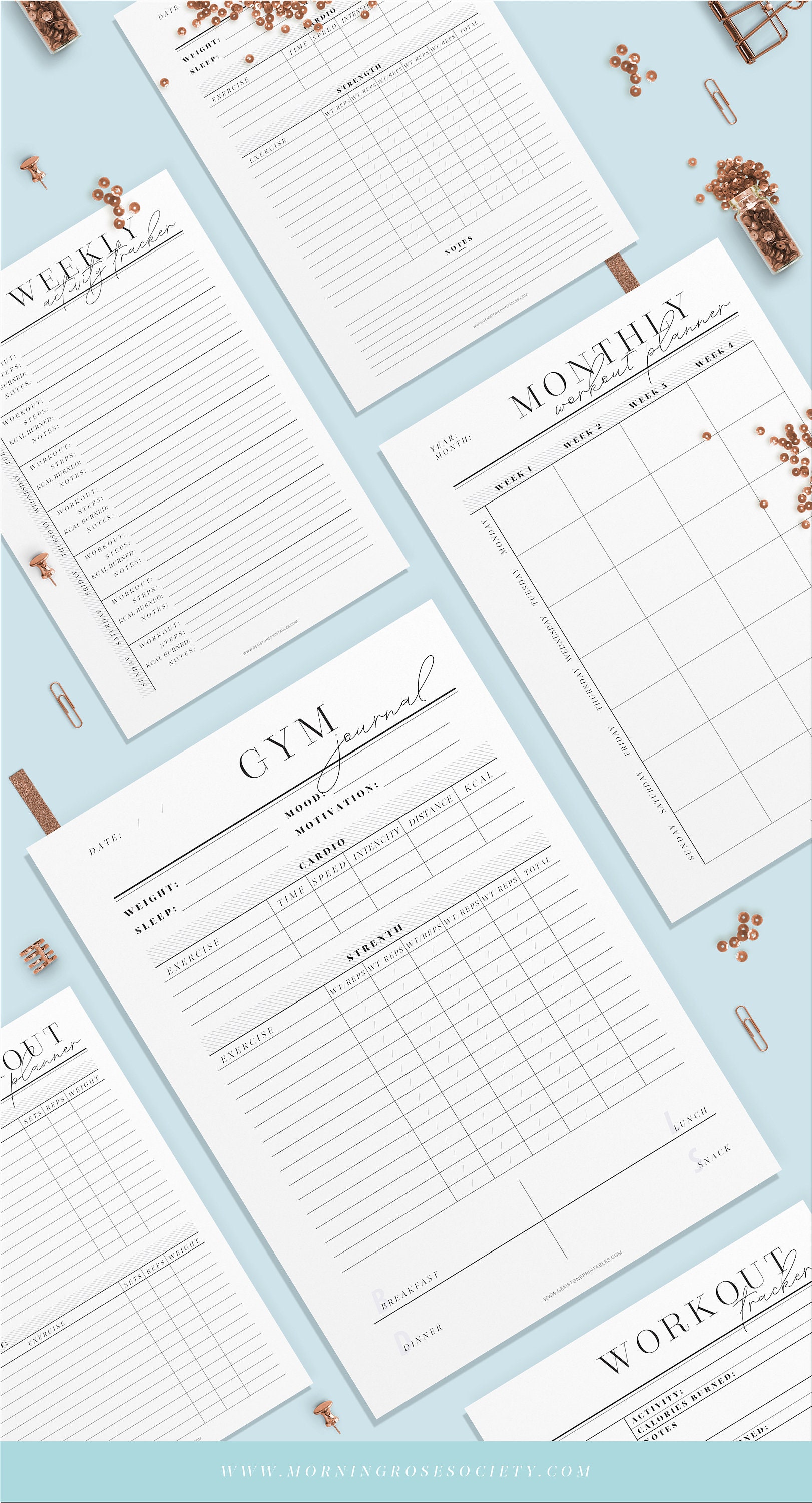 Fitness Planner Printable Inserts. Printable Workout Journal. A4, A5 ...