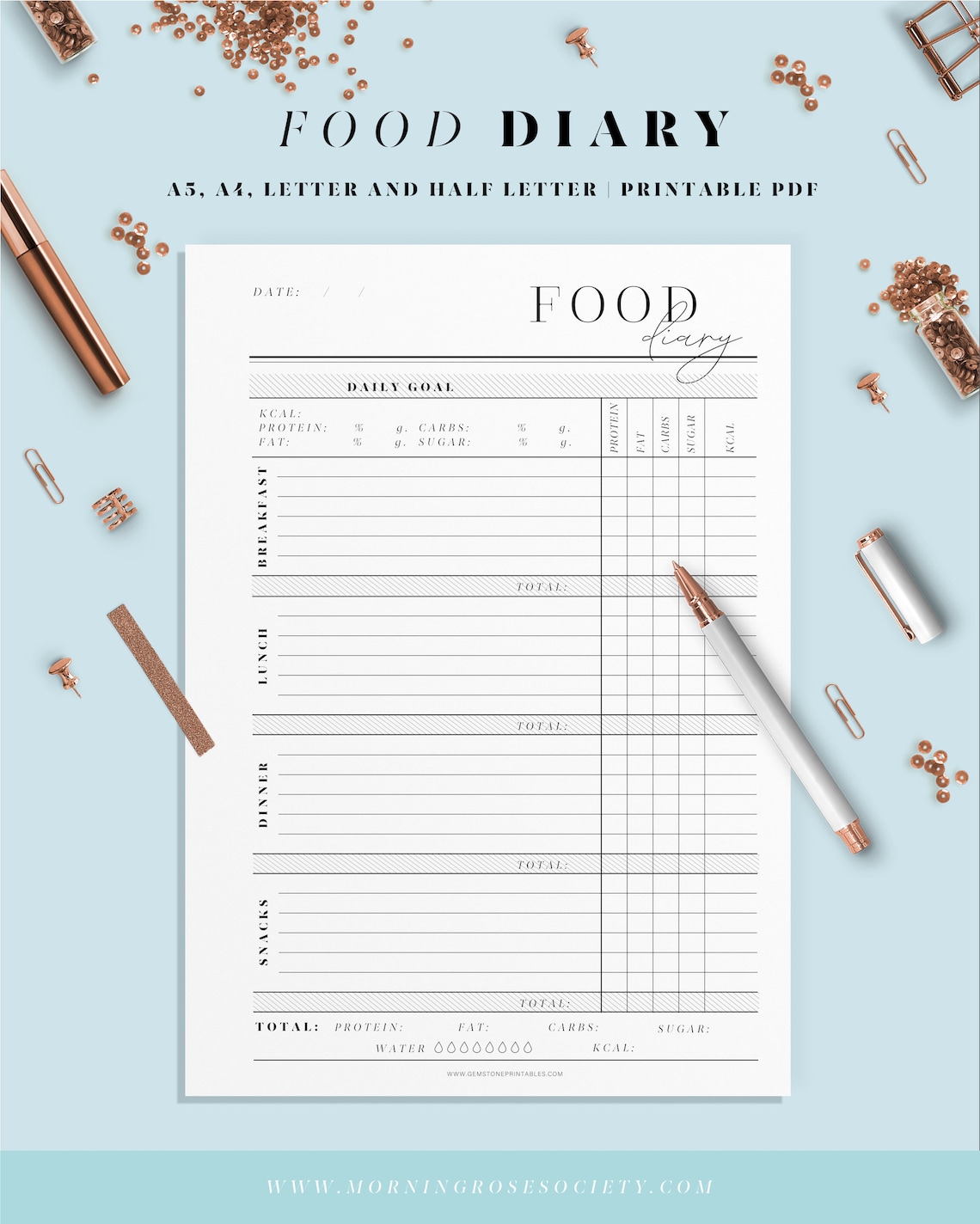Daily Food Journal Printable Template. Macro Tracker and - Etsy