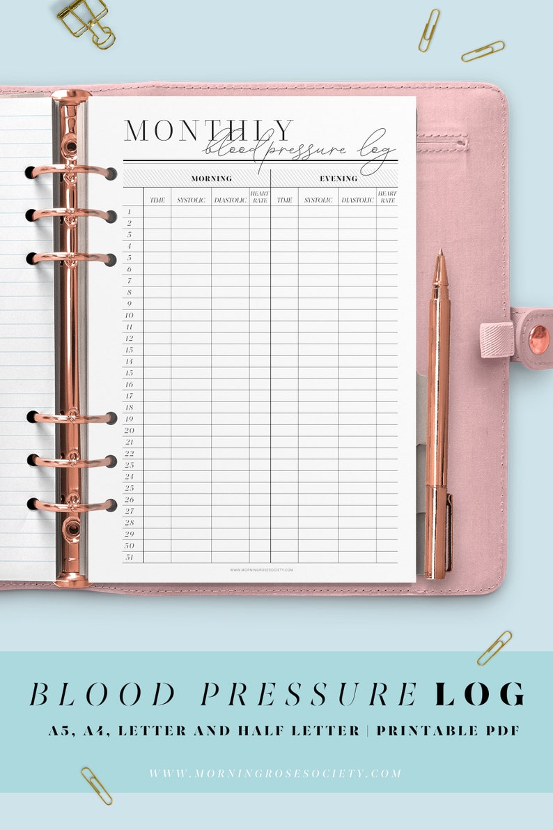 Blood Pressure Log Printable Template. A4, A5, Letter and Half Letter ...